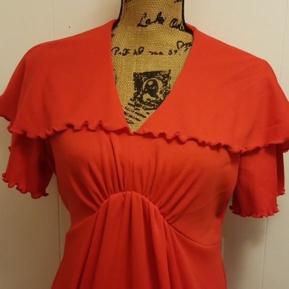 Vintage 1970s Mod Fire Orange Evening Maxi Dress - Picture 2 of 3